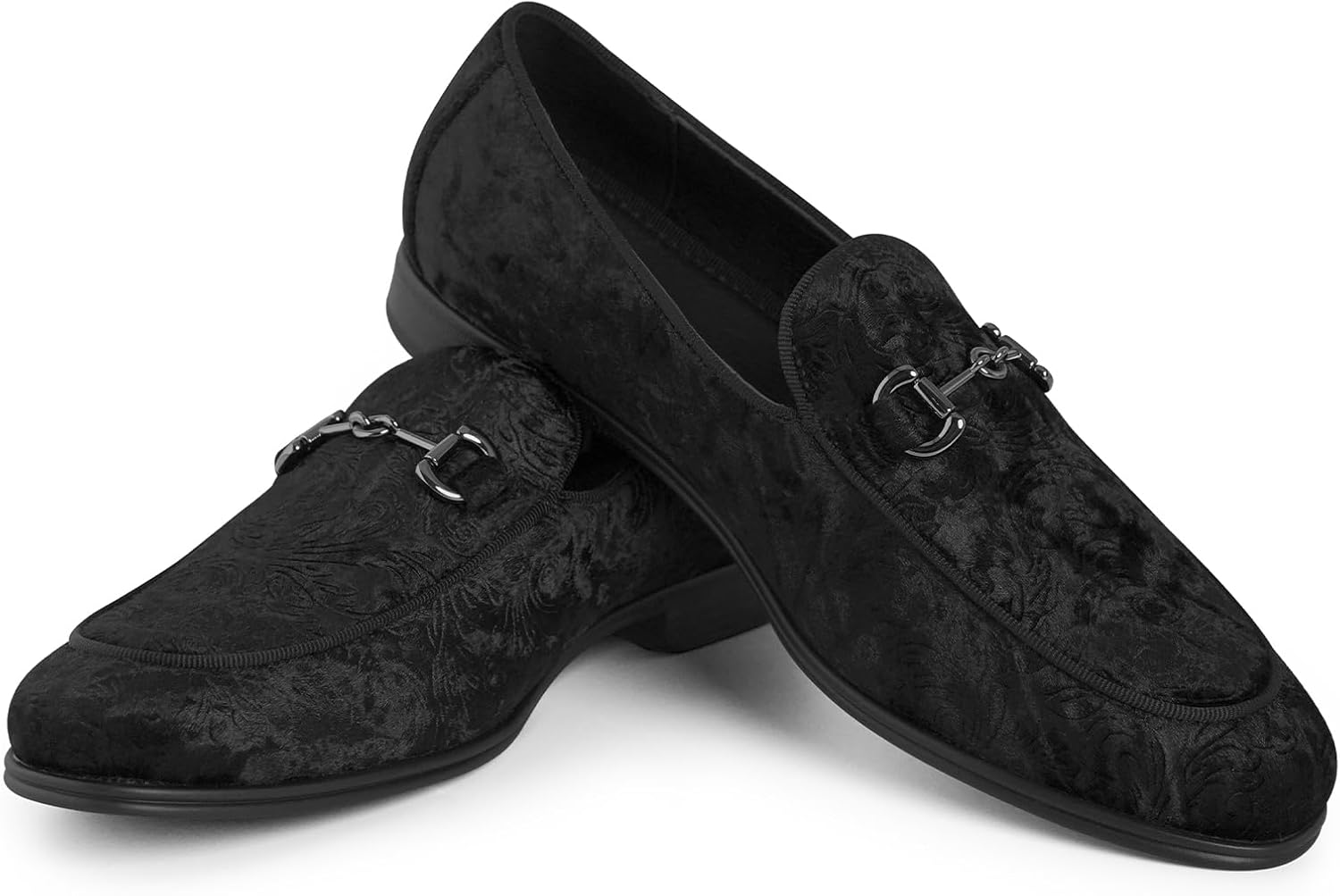 Rogers & Morris Men's Luxury Velvet Loafers Paisley Pattern Horsebit Dress Shoes Prom Wedding Party Smoking Slippers - Image 2