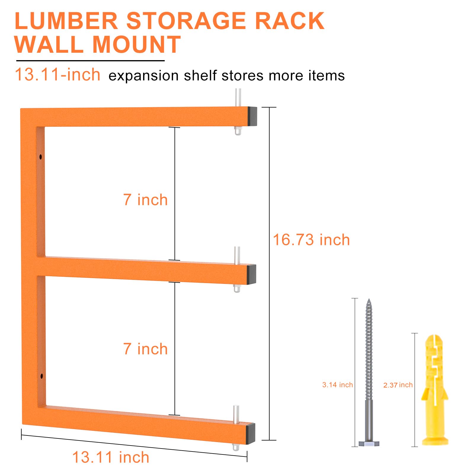 Confezione da 4 rack per legname da parete, in legno resistente, con sistema a 6 livelli, robusto organizer in legno da garage da 598,7 kg, rack in metallo arancione da appendere, per interni ed