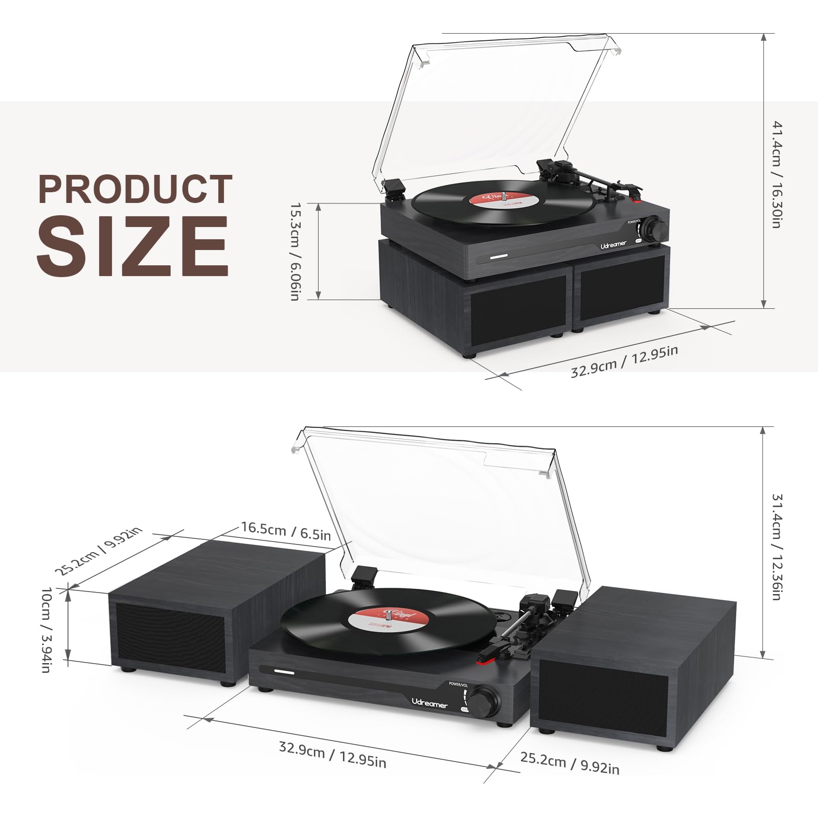 Udreamer Turntable with 2 dual stereo speakers, vintage