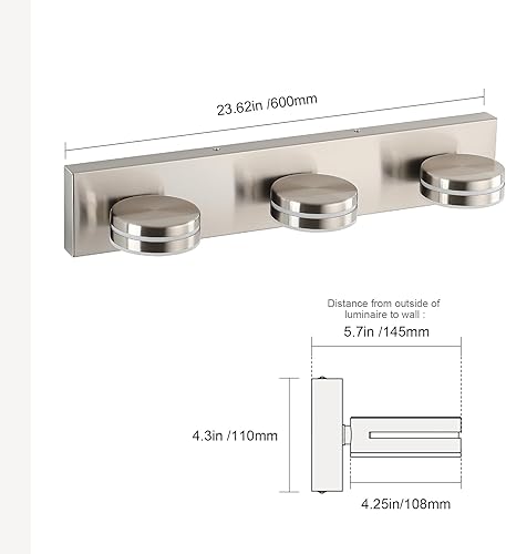Miniatura 6 de Lámpara de tocador de baño de 3 luces, lámparas de baño de níquel cepillado sobre el espejo, luces LED de tocador con cabezal de lámpara giratorio