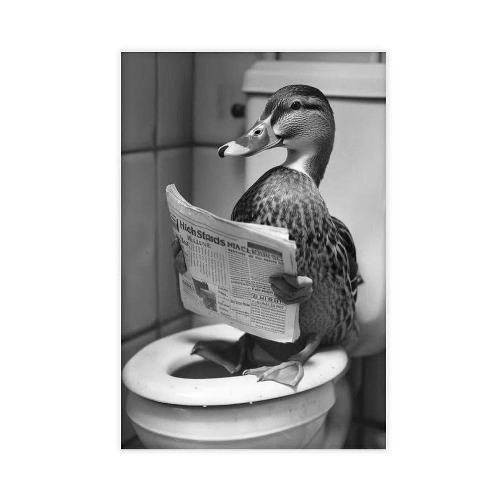 BNCEDJK Duck Sitting on The Toilet Reading A Newspaper Canvas Poster Wall Art Print Picture Paintings 12x18inch(30x45cm)