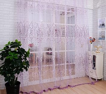 Natural Kids Voile Sheer Curtains Rod Pocket Window Treatments Flower Print Voile Panels Tulle Gauze for Living Room Bedroom Baby Bed1 Panel, W 100 x L 95 inch, Purple
