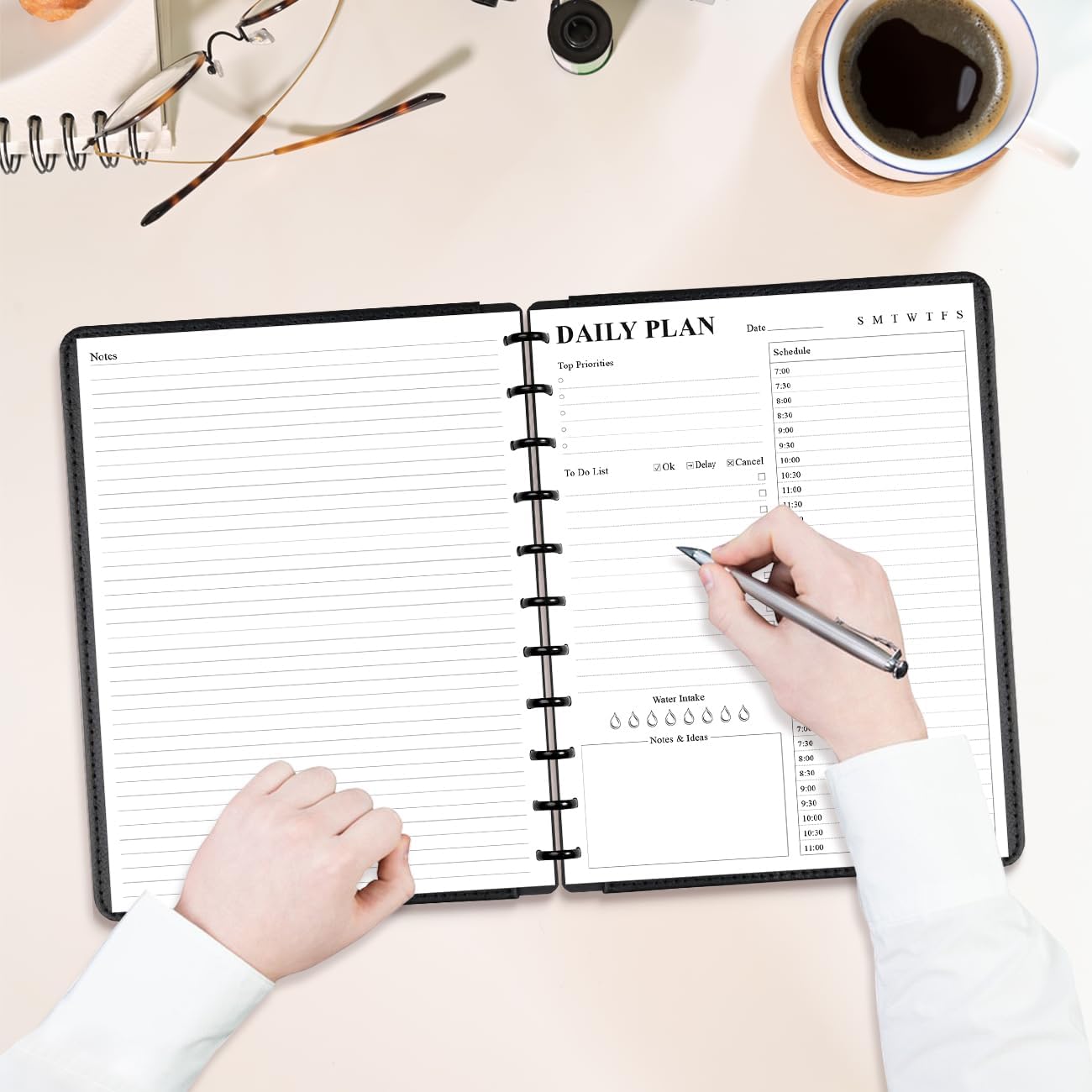 (2-Pack) Undated Daily Planner Refill - 11 Disc Discbound To Do List Refills, Letter Size 200 Sheets/400 Pages Planner and Lined Refill, Day Planner Insert, 100 gsm White Paper, 8.5'' x 11''