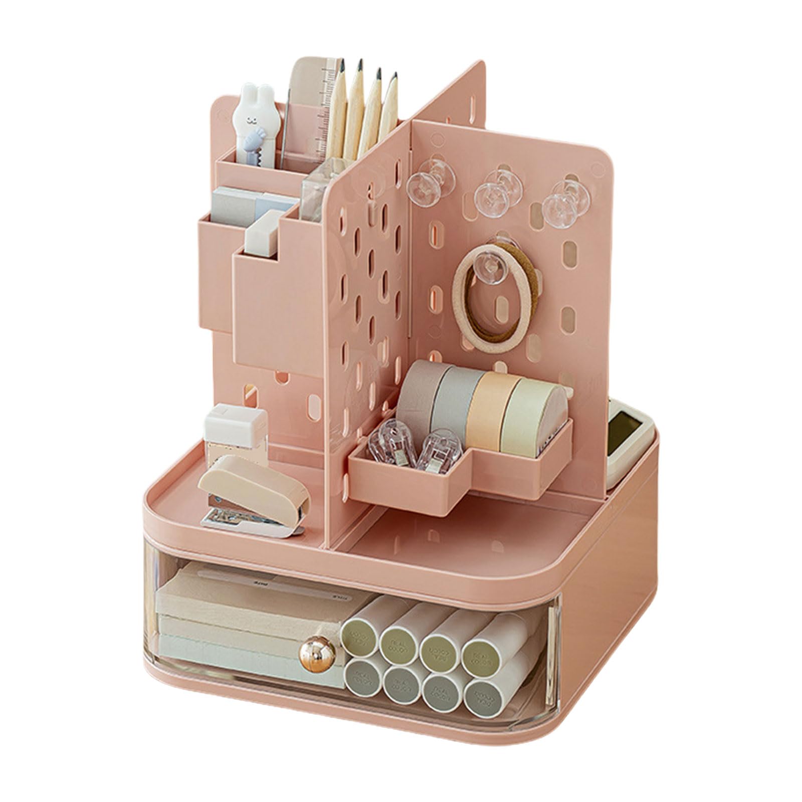 HZGFNBZ Desk Organizers Drawers Desktop Storage with Pegboard Makeup Storage Box for Pencils Markers Desk with Pegboard Drawer Desktop
