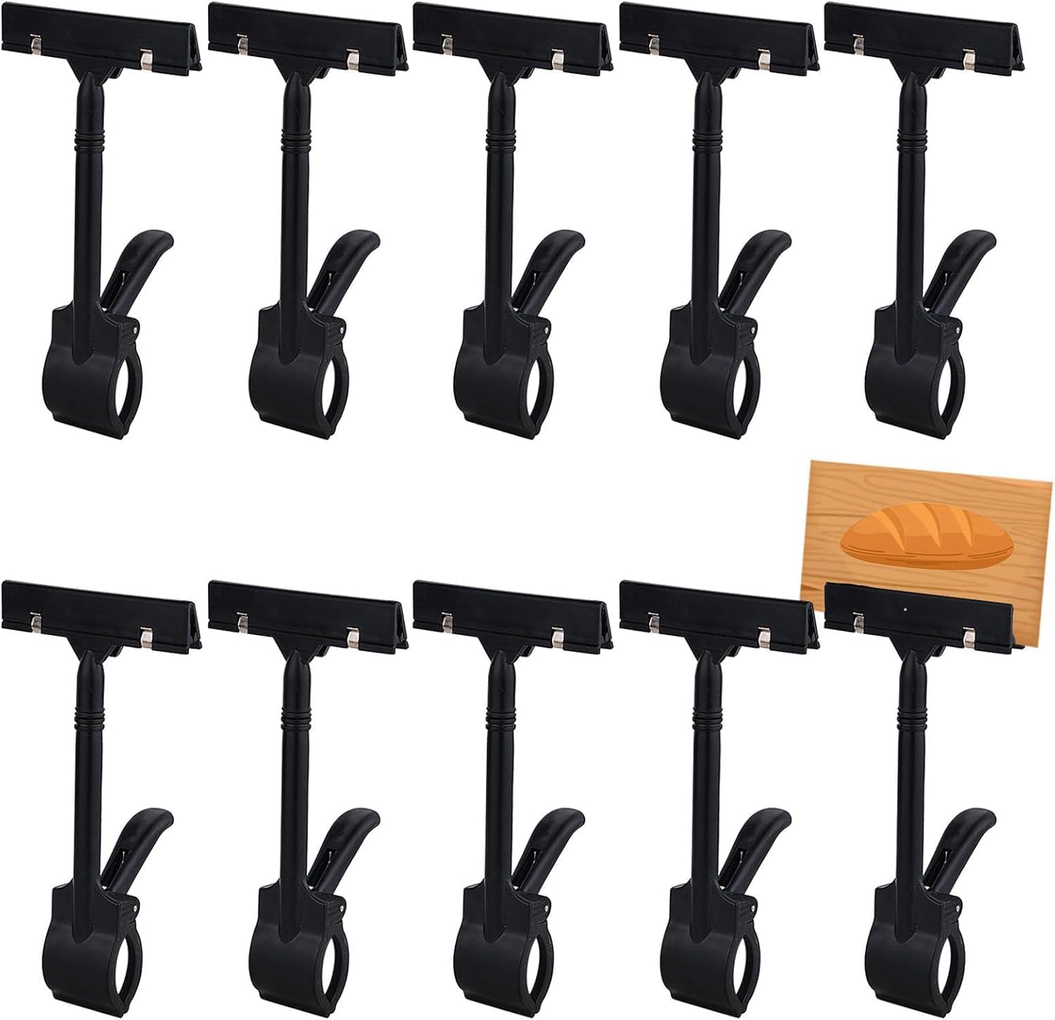 10 Pcs Big Black Adjustable Sign Clips for Display, Plastic Sign Holder Clips for Retail, Swivel Price Signs Clip, Rotatable Price Shelf Clips for Store Clothing Rack Merchandise Shelf Basket