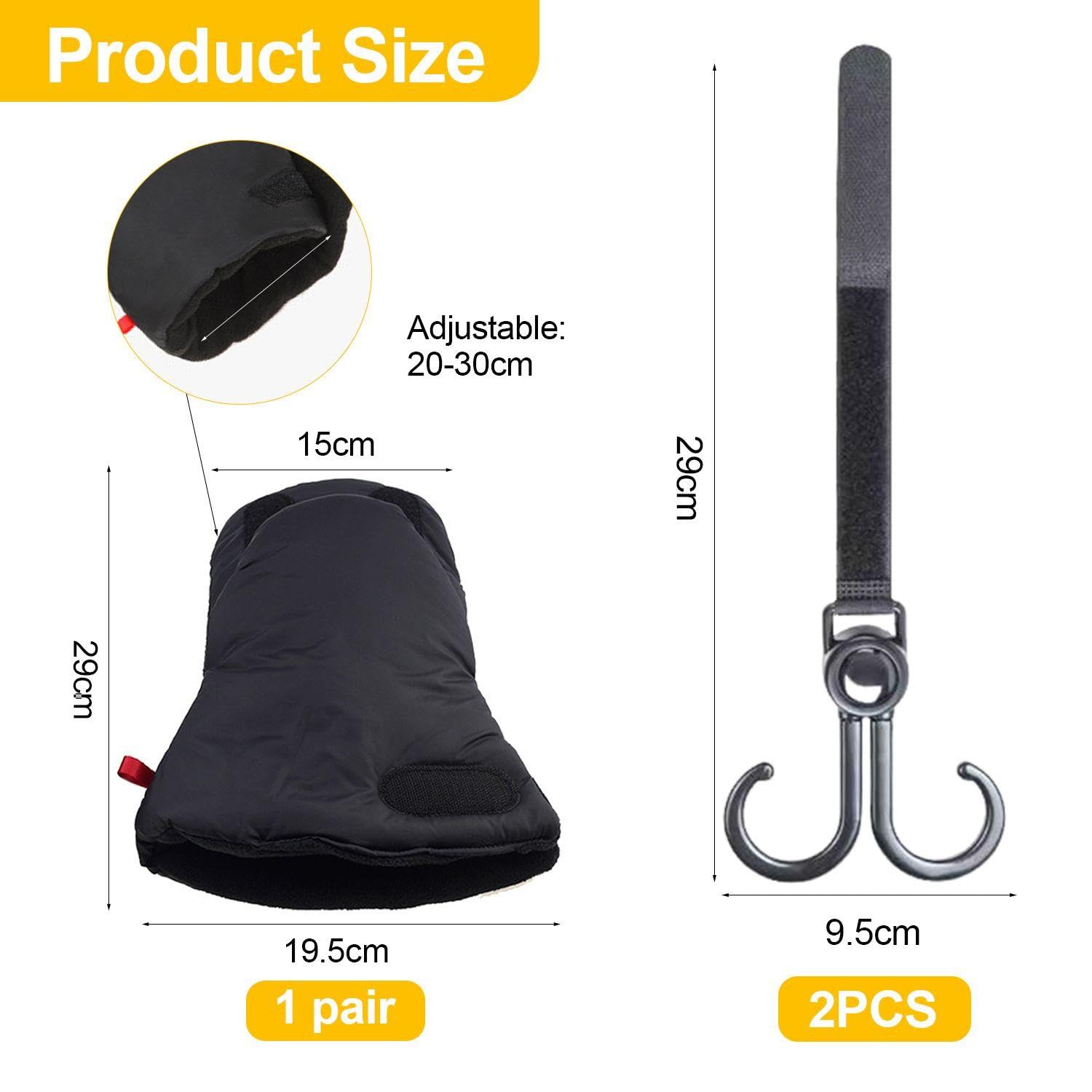 1 Pair of Stroller Gloves and 2 Stroller Hooks, Winter Warm Gloves, Waterproof Gloves, Stroller Accessories - Image 2