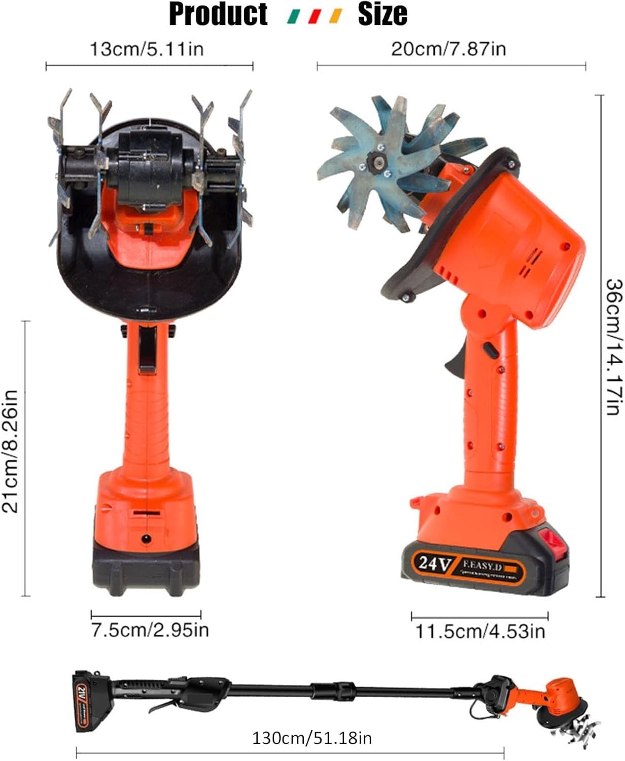 Motobineuse Électrique sans Fil 21V,Portable Motoculteur,235 RPM,Manche Amovible,Largeur/Profondeur de Travail 10/10 cm,avec Batterie et Charge,pour Le Jardin,Le Champ de légumes,la Serre,Le verger(2