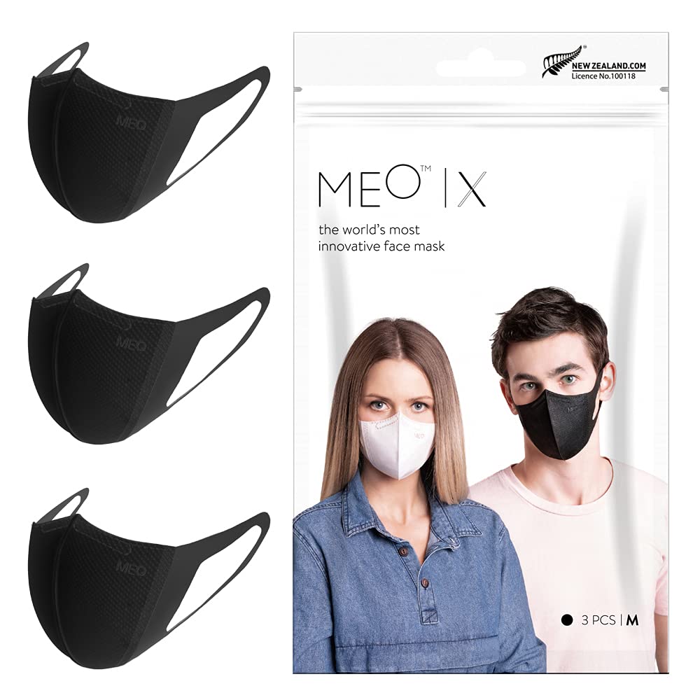 MEO X Adults - Disposable and Adjustable Face Mask | 3 PCS, Medium, Black | 4 Layer Protection | Breathable, Comfortable