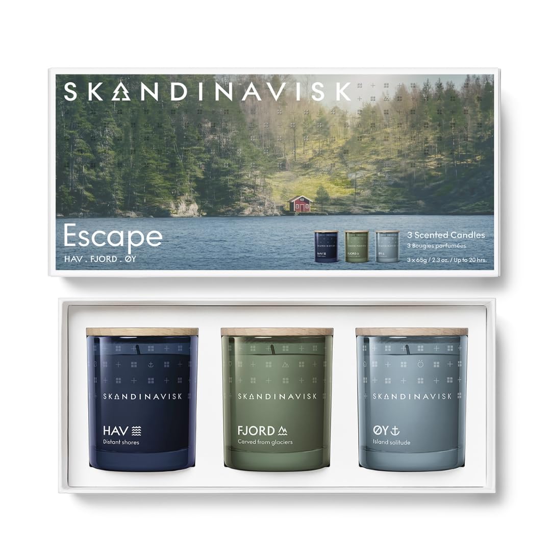 Skandinavisk Escape Giftset de 3 mini velas perfumadas. Fjord, ØY 'Island' y HAV 'Sea' Fórmula Vegana 3 x 65.2 g