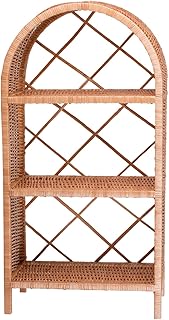 Regal, Bibliothek, Aufbewahrungsschrank, Korbgeflecht, Wohnzimmer-Dekor 50x25 H105 (Natur_Holz, ohne Tür)