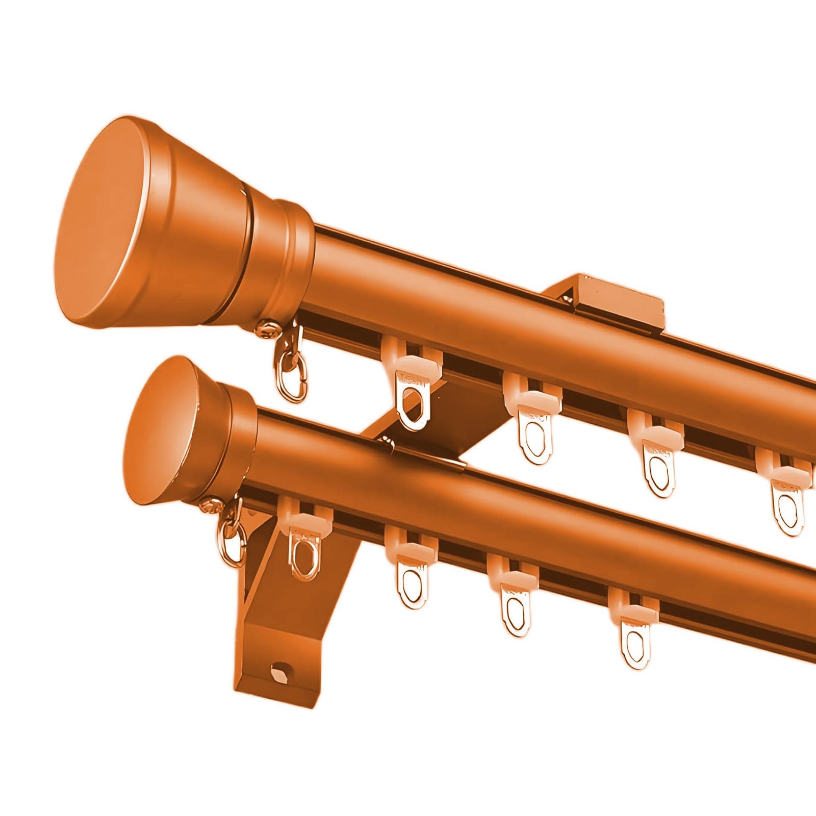 WQPMNYG Heavy Duty Double Rod Curtain Rail Set Wall Mount Ceiling Drape Pole with Finial Silent Sliding System for Room Divider Aluminum Alloy 5.80m Orange - Ideal for Bedroom & Office