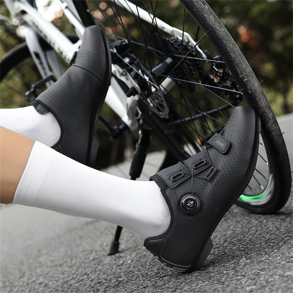JiuQing Uniseksowe skórzane buty rowerowe kompatybilne z butami Peloton Indoor Outdoor Road Racing z blokami Delta