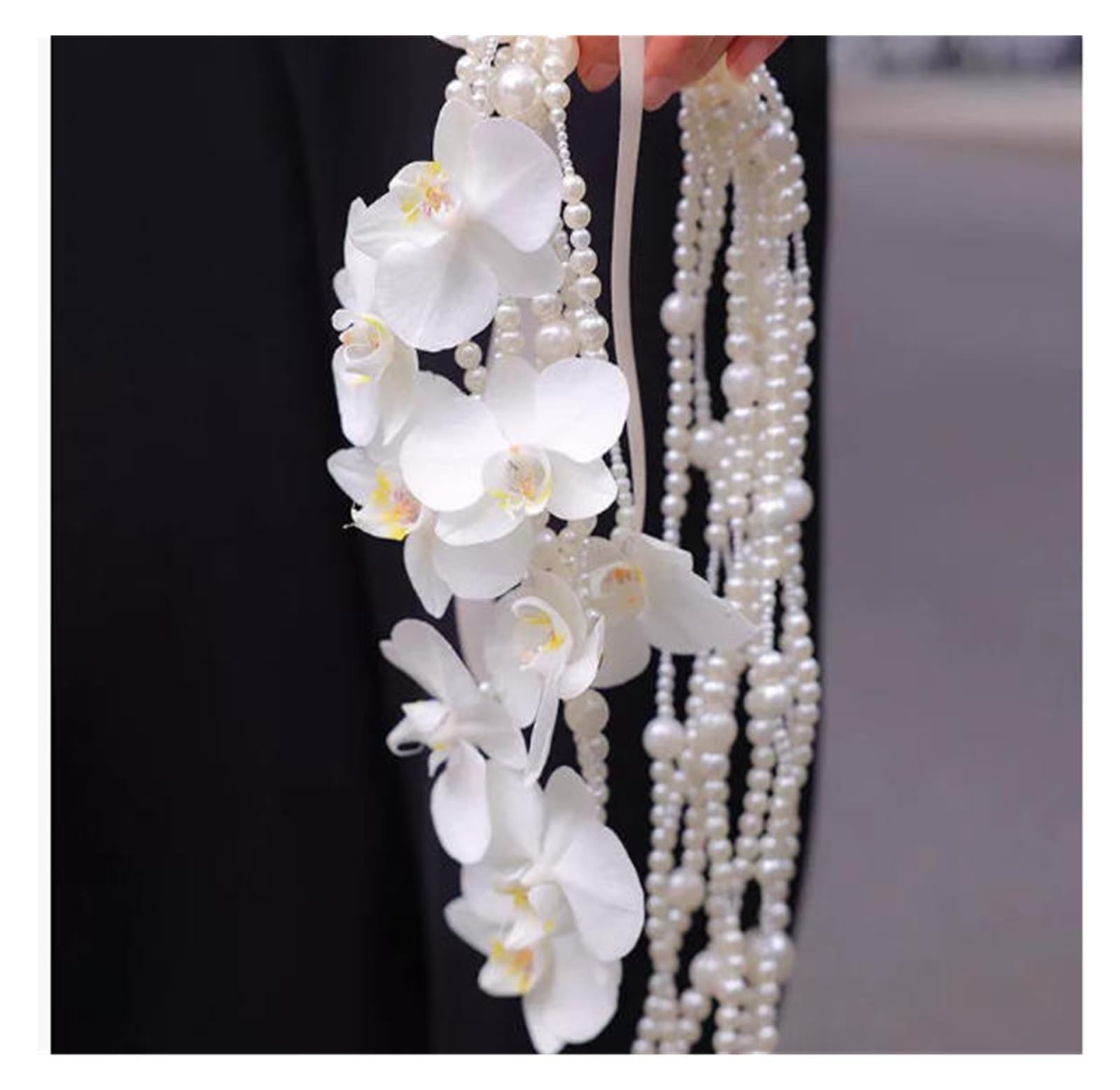 Gijmzy Grey White Bridal Bridesmaid Wedding Bouquet Waterfall
