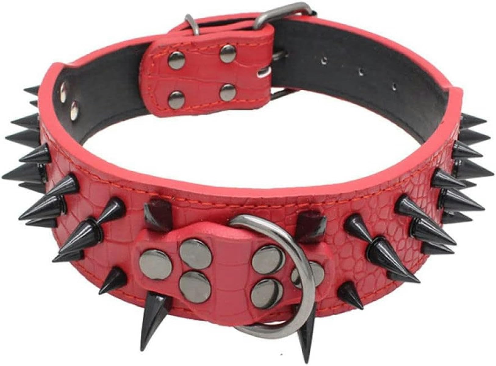 2 Zoll breite Hundehalsbänder mit Spike-Nieten, 4 Größen, 7 Farben, Robustes Leder, große Hundehalsbänder, rot, M