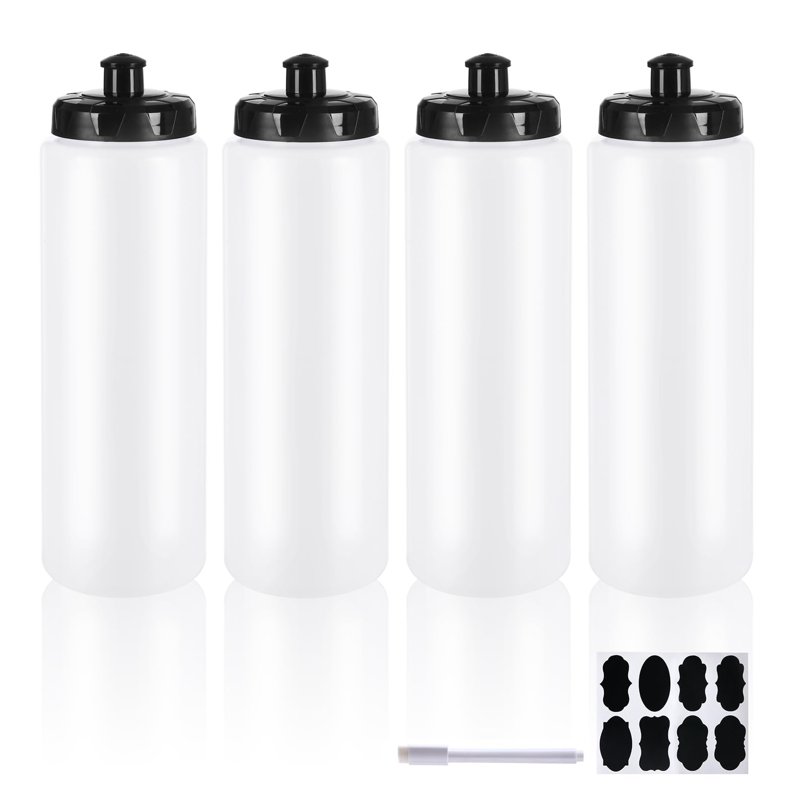 ZMCYN 4 Pack 1000ML Sports Water Bottle, 1L Wide Mouth Drink Bottle, Squeeze Fitness Water Bottles for Gym, Outdoor Running, Hiking (Dishwasher Safe)