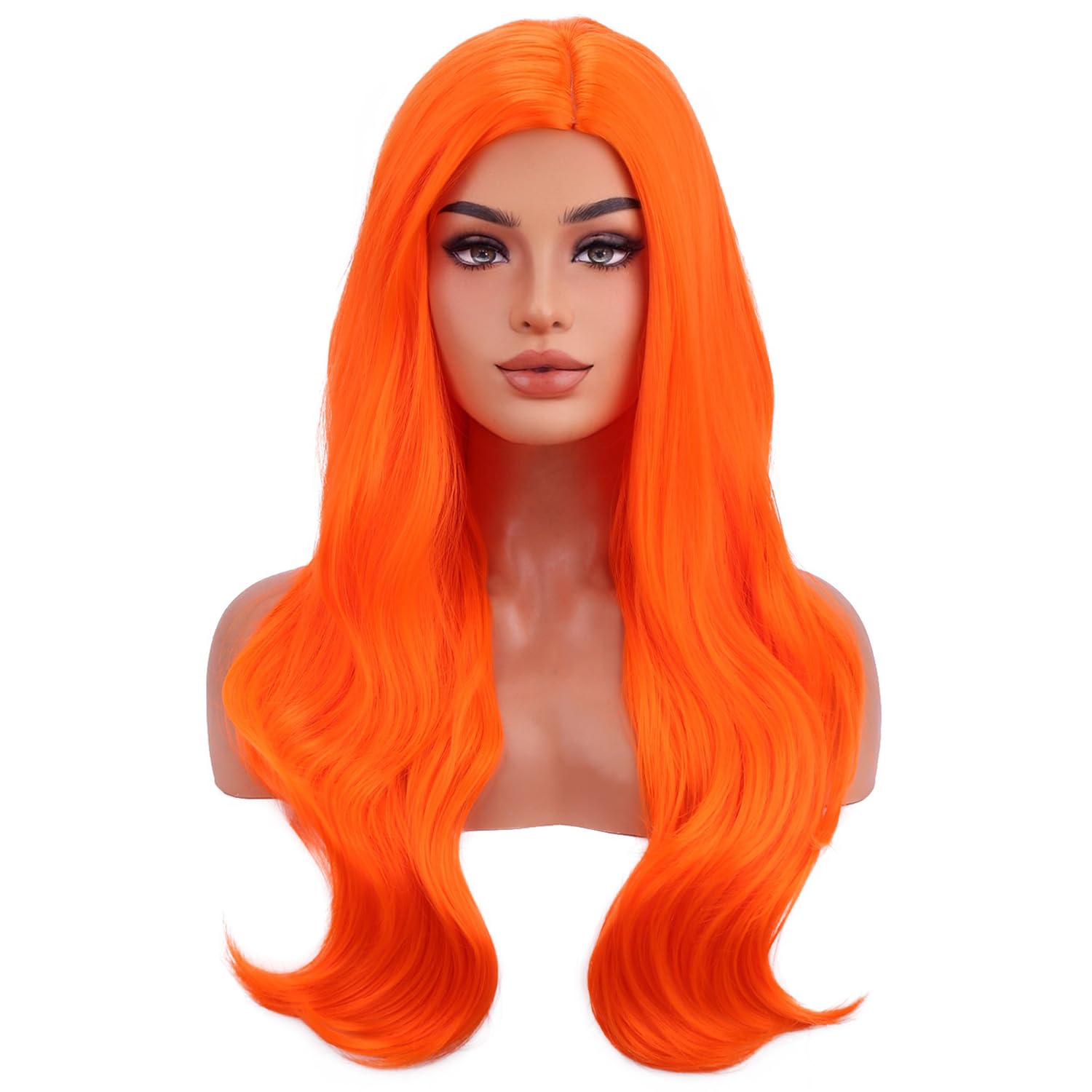 BERON Orange Wig Long Wavy Wig Women Charming Full Wigs Long Orange Wigs for Cosplay Party Hairnet Included