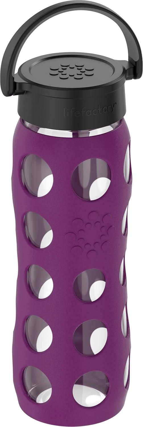Lifefactory 22-Ounce BPA-Free Glass Water Bottle with Classic Cap and Protective Silicone Sleeve, Plum - Image 2