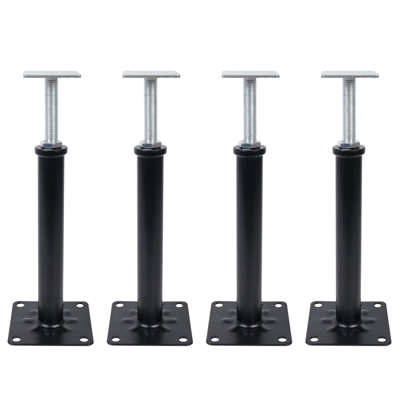 4-Pack House Floor Jacks, 11–16 Inch Adjustable Steel Posts, Black