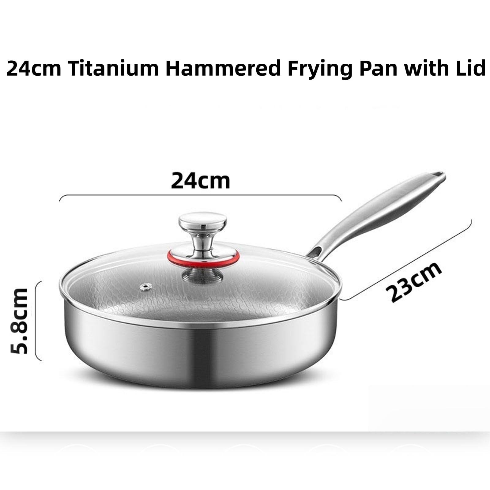 Padella in Titanio Puro con Coperchio,Padella Antiaderente in Titanio Martellato 24cm con Coperchio, Padella per Tutte le Fonti di Calore, per Casa e Cucina (Con coperchio)