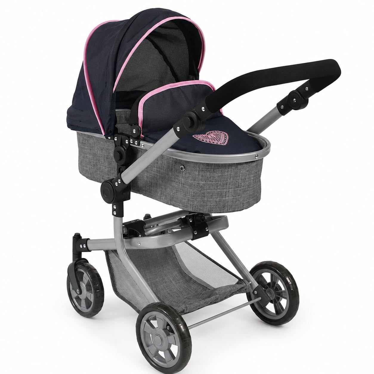 Bayer Chic 2000 - Mika Doll's Pram, 2-in-1 Combination Doll's Pram for Children from 4 to 8 Years, Melange Grey/Navy