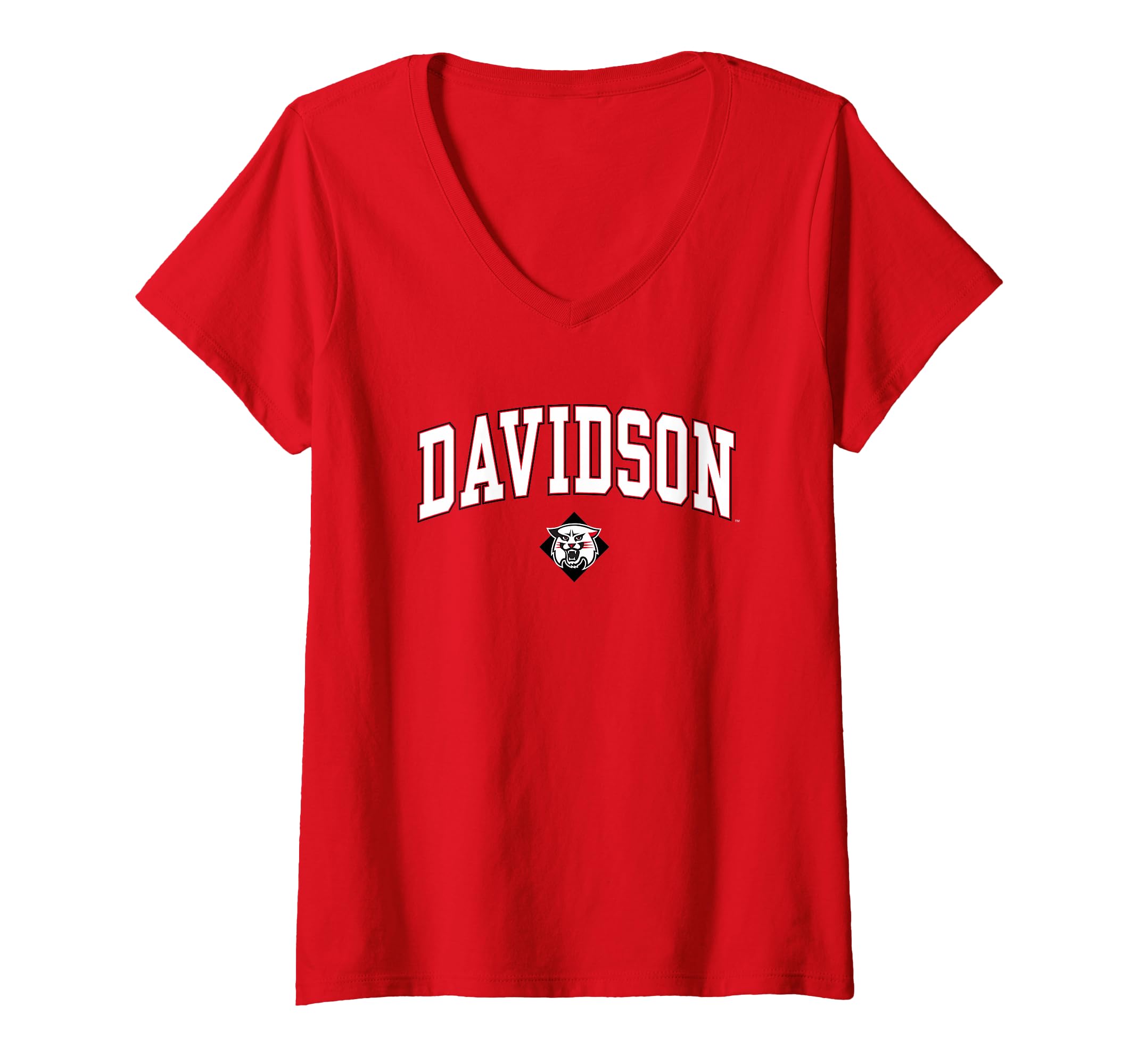 Womens Davidson Wildcats Arch Over Red Officially Licensed V-Neck T-Shirt