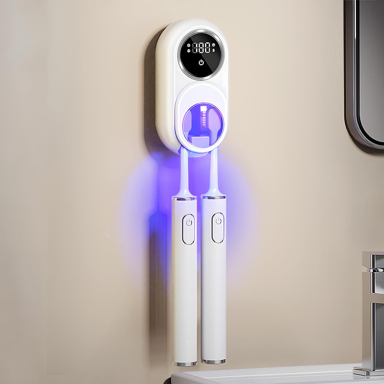 Porte-brosse à dents mural blanc et étui de nettoyage portable