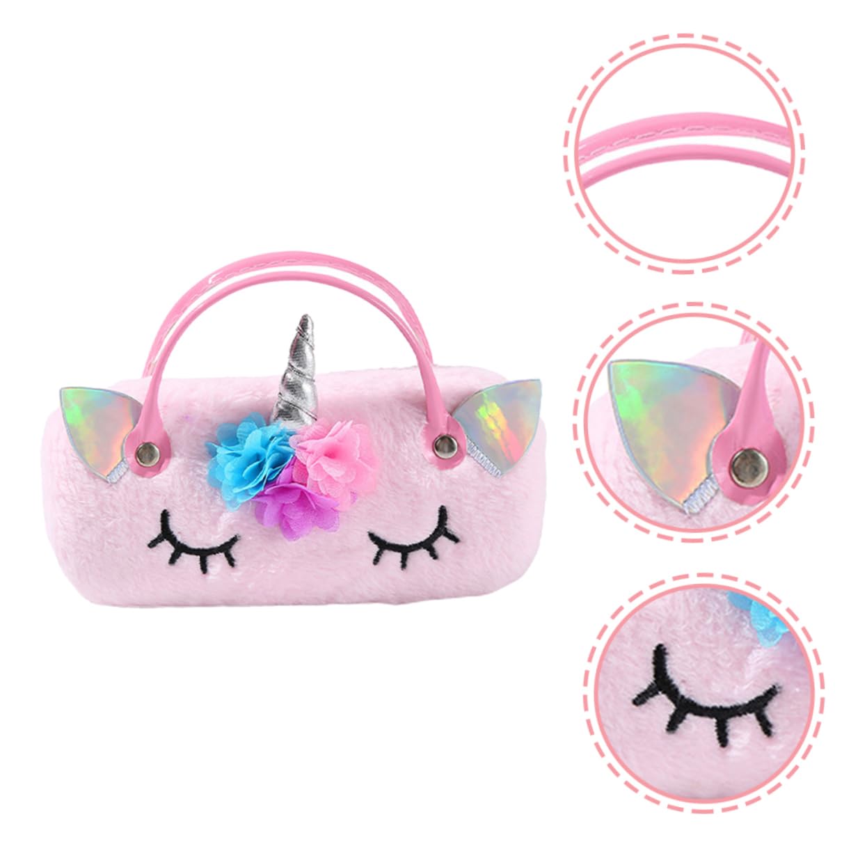 tragbare Brillentasche Einhorn Brillenetui Aufbewahrung von Sonnenbrillen tragbares brillenetui kinder brillenetui brillen case Handbrillenetui Sonnenbrillenetui Plüsch Rosa