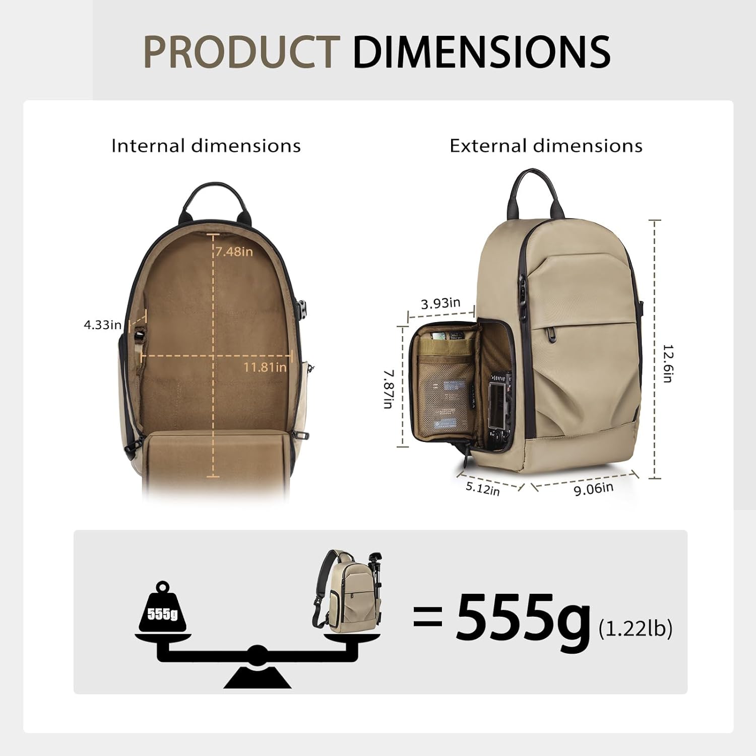 Camera Sling Bag, DSLR/SLR/Mirrorless Camera Backpack Case Shockproof Photography Backpack with Tripod Holder & Removable Modular Inserts Compatible with Canon/Nikon/Sony/Fuji