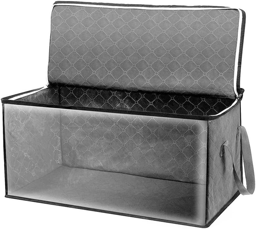 CAZOY 3 Pieces Grey Storage Bags Large Capacity, Foldable Clothes Closet Organizer Containers with Window, Under-Bed Storage Bins for Clothing Blanket Pillows