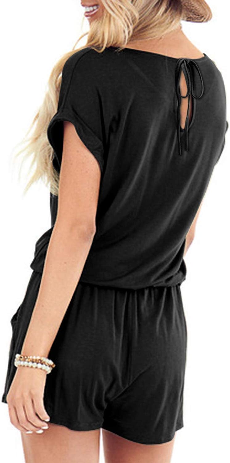 Mokayee Womens Summer Cute Front Tie Short Jumpsuits Rompers with Pockets - Image 2