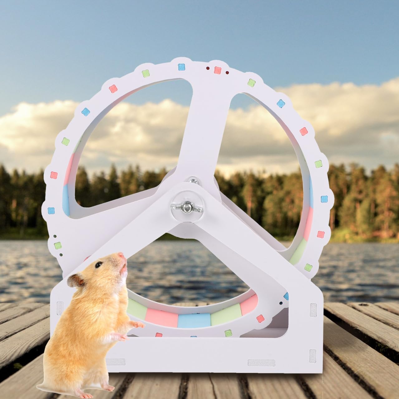 Hamster Wheel with Stable Base, Quiet Running Wheel for Chinchillas, Guinea Pigs, and Small Pets, Easy Assembly PVC Exercise Toy