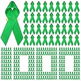 Yunlly Mental Health Awareness Ribbon with Safety Pins Bulk Green Ribbon Satin Kidney Disease Liver Cancer Awareness Items for Women or Men Charity Public Social Event Public(150 Pieces)