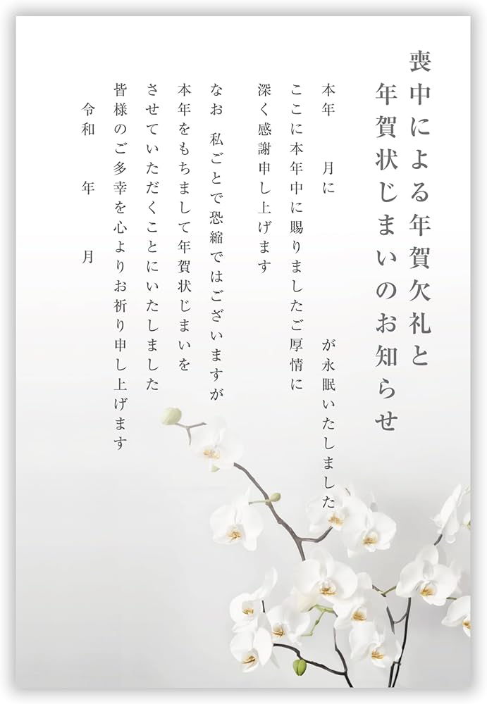 ⭐️ 喪中はがき 年賀状じまい 私製 20枚入り 詳細記入不要 胡蝶蘭 Amazon | 喪中はがき 20枚【年賀状じまい文/手書き記入用】私製はがき