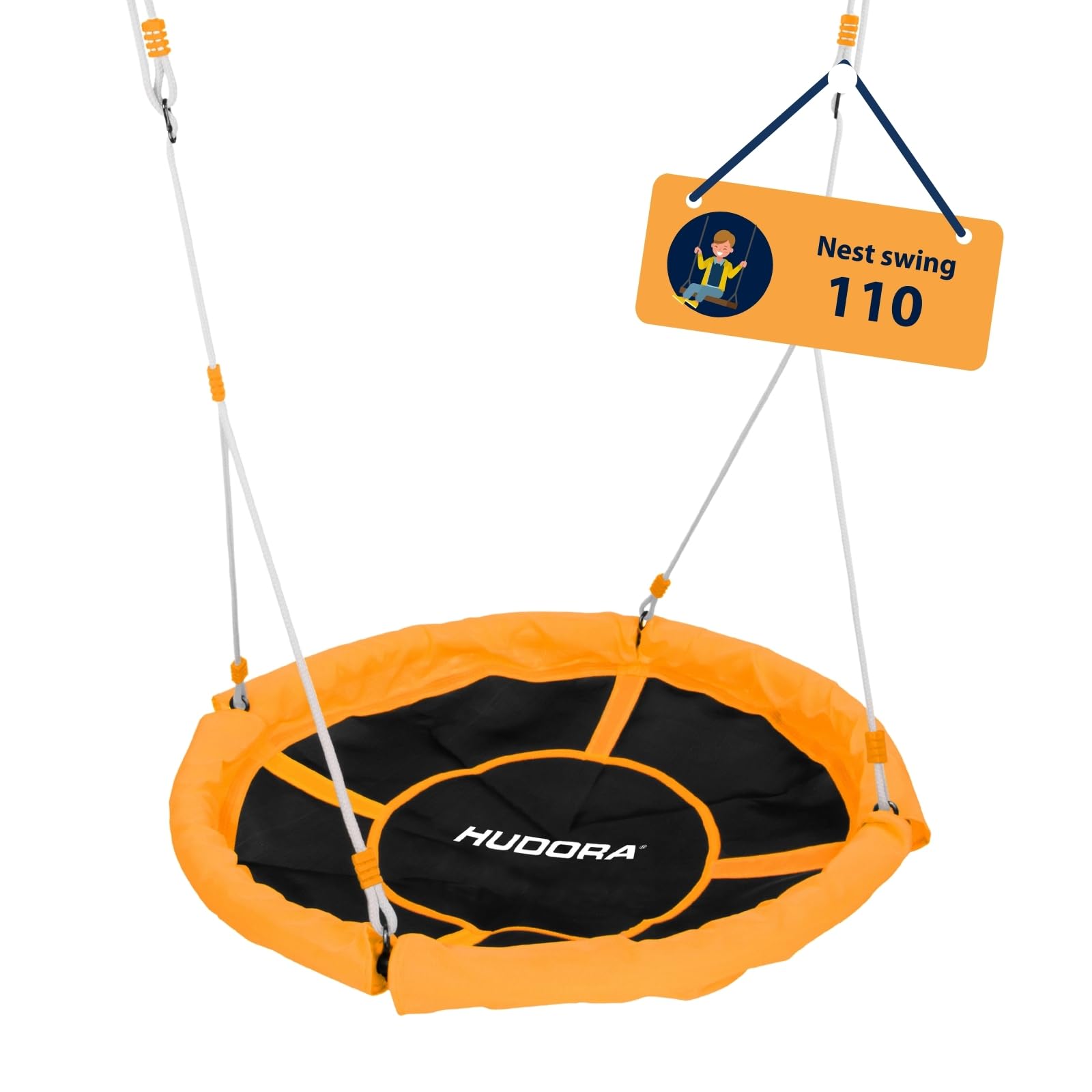 HUDORA Nest Swing 110 - Green/orange swing for up to 100kg - Suspended swing with 110cm diameter for indoor & outdoor - Height-Adjustable Family Swing for Kids & Adults