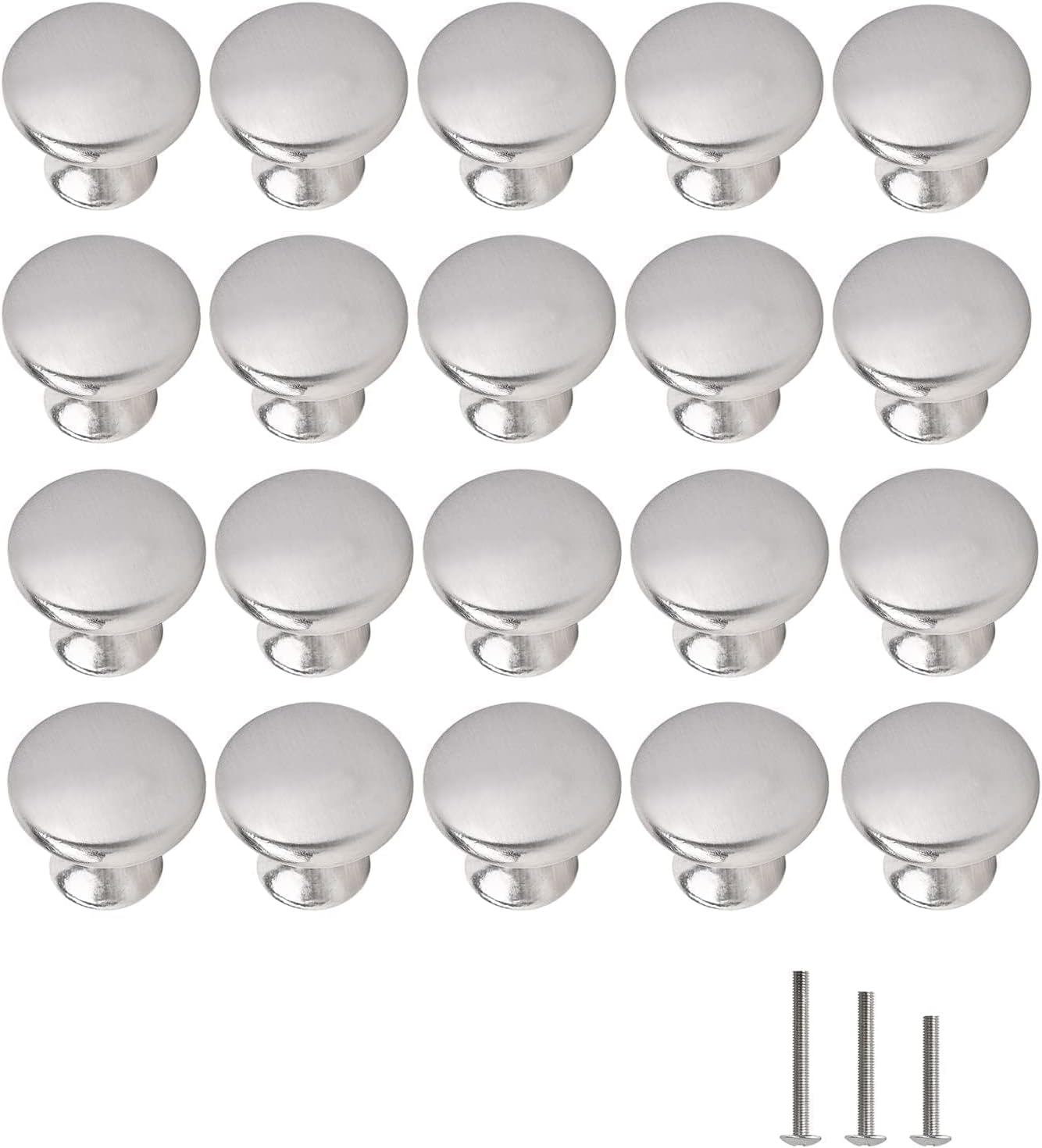 20x Satin Brushed Nickel Knobs Cabinet Hardware Round Mushroom Knob Wardrobe Drawer Pull Handles 30mm/1.18" for Kitchen Cupboard Furniture Chest Door Dresser Bathroom