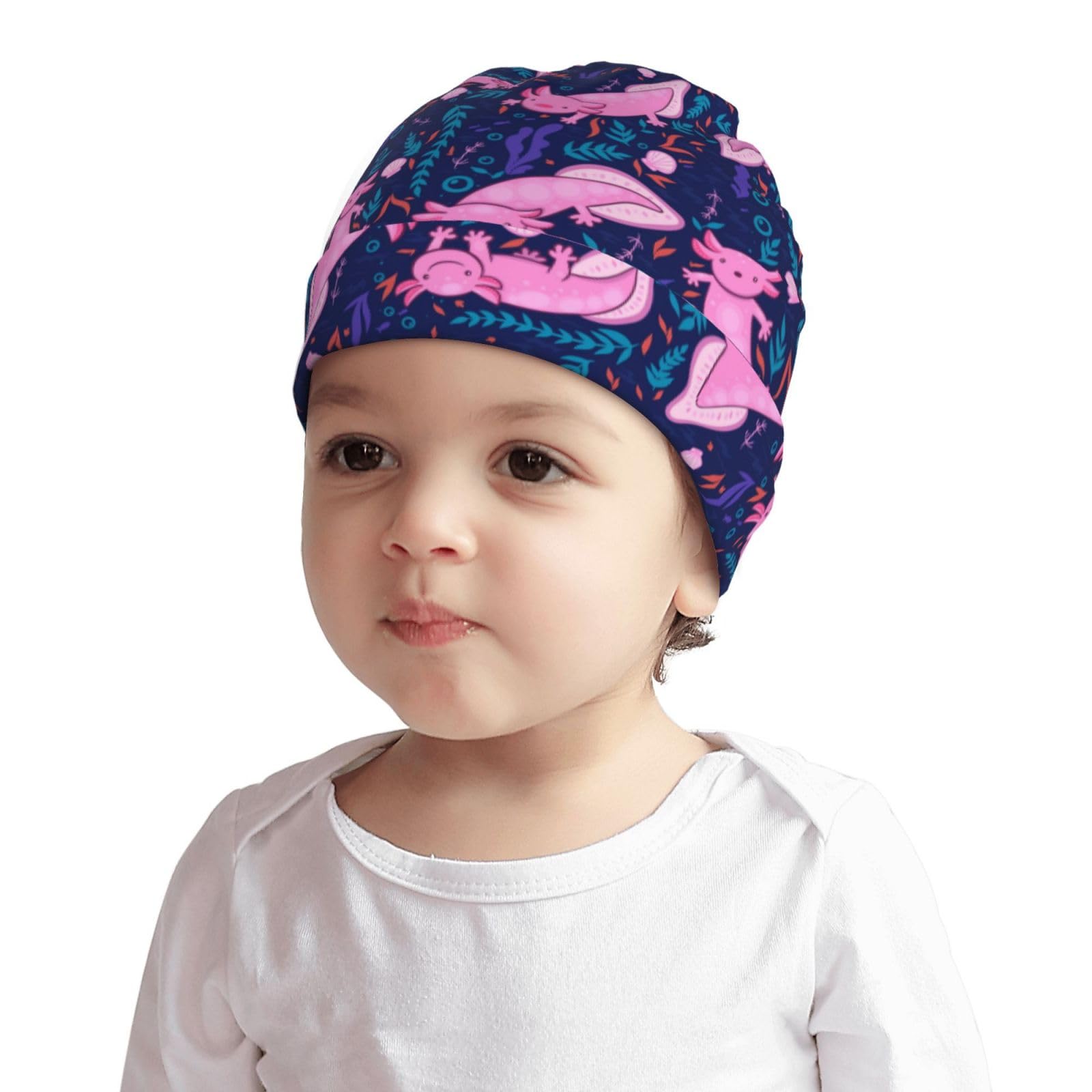 Rqzwdq Cute Axolotl Kawaii Pattern Kids Beanie Hats Warm Knit Beanie Cap Skull Caps Gifts Decor for Boys Girls White