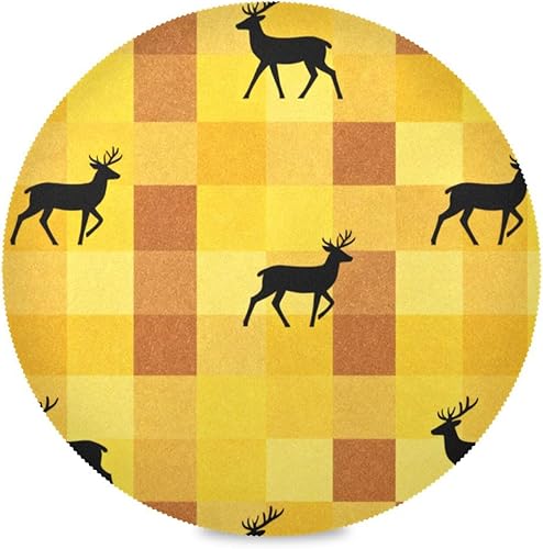 Yellow Fresh Deer Round Reversible placemats Washable placemats for Dining Table Set of 4 15x15 in individuales para comedor
