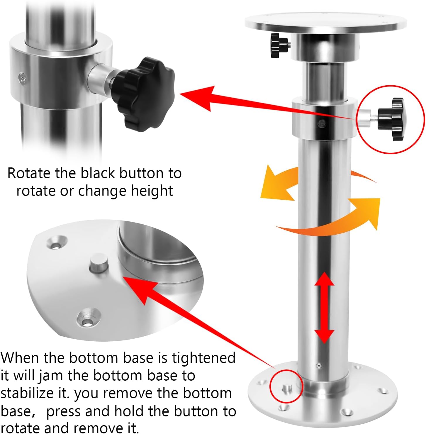 Adjustable Boat Table Pedestal Leg, Detachable Aluminum Alloy Stand Base for RV Caravan Marine Boat Yacht…