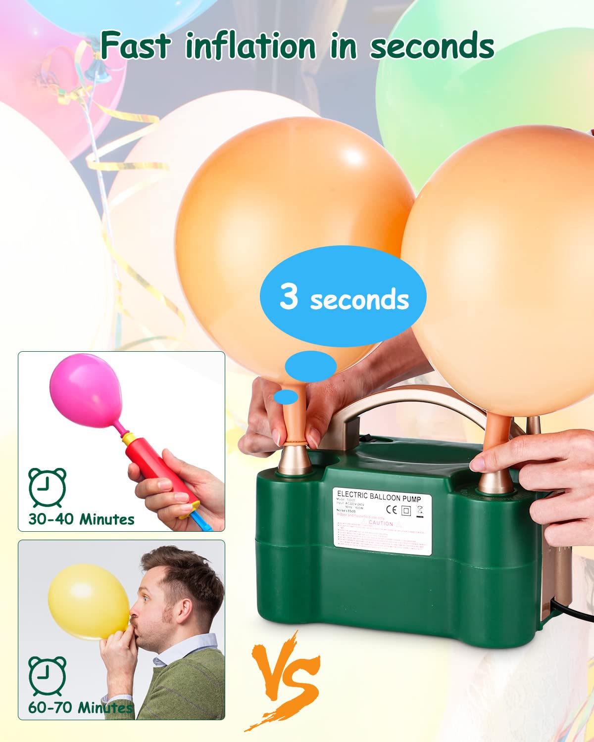 Gonfiatore Elettrico Per Palloncini 600W - Doppio Ugello Con Nastro E Accessori | Per Feste, Compleanni, Matrimoni - Foto 5