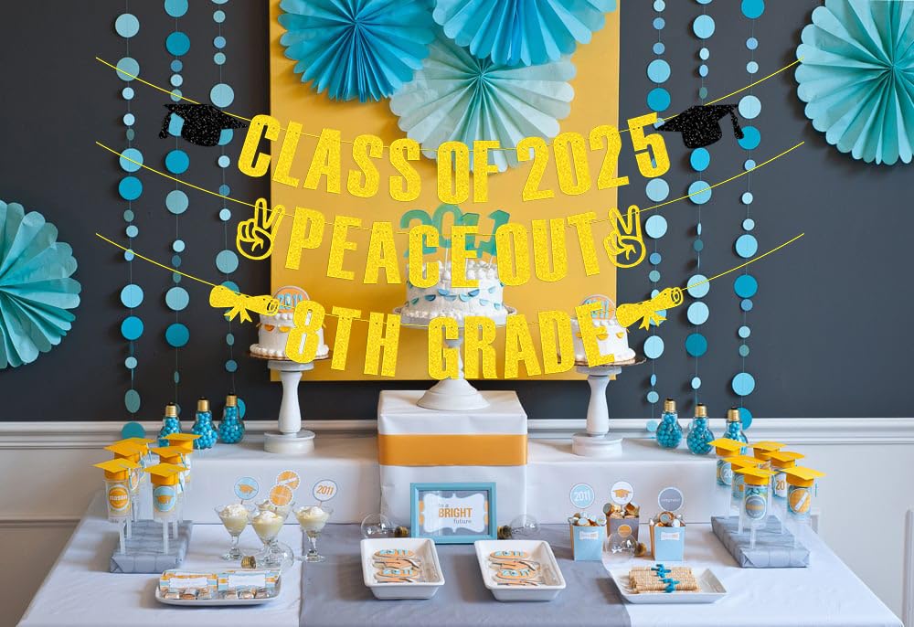 Peace Out 8th Grade Banner – Glitzer-Banner Für Abschlussfeier, Klasse 2025