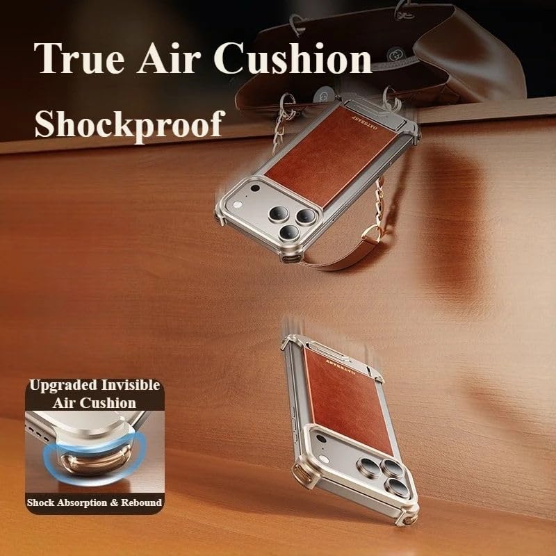 Image of Luxury Magnetic Leather Phone Case Compatible with iPhone 17 Pro Max with Hidden Stand | Frameless Aluminum Alloy Bumper | Shockproof Cover - Black