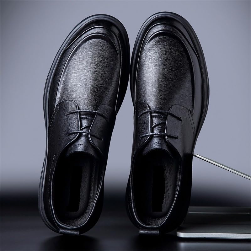 Formal Shoes for Men Lace Up Round Toe Genuine Leather Apron Toe Derby Shoes Low Top Block Heel Non Slip Classic3