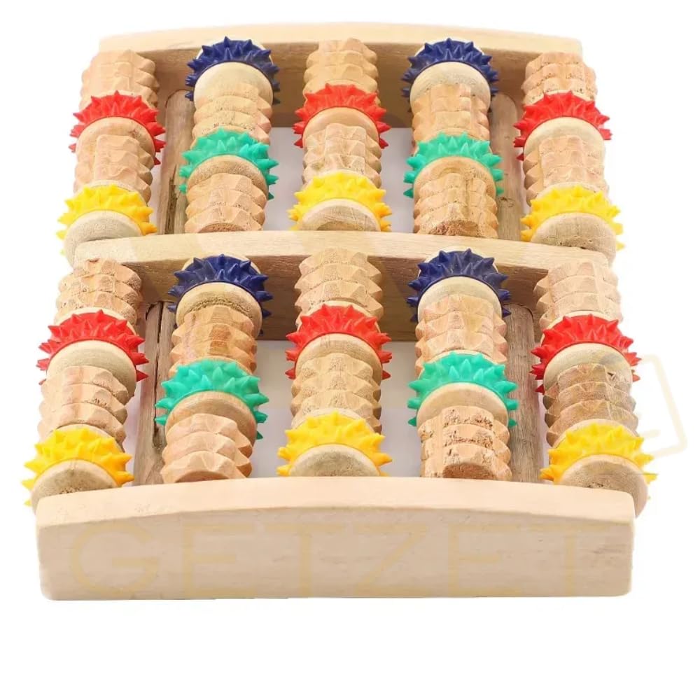 GETZET Acupressure Point Wooden Foot Massager Roller Relax Stress And Blood Circulation Relief Health Care Product Heal Board Five Roller Exercise lag Relaxation - Woodencolor.