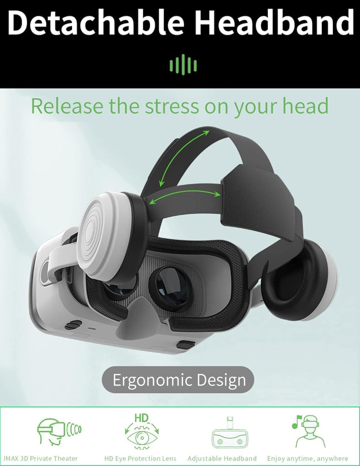 Gafas VR, 3D VR Gafas de Realidad Virtual VR Glasses Objetivo y Pupila Regulable para 4.7" - 7.2" Android/iOS Smartphone (Blanco)
