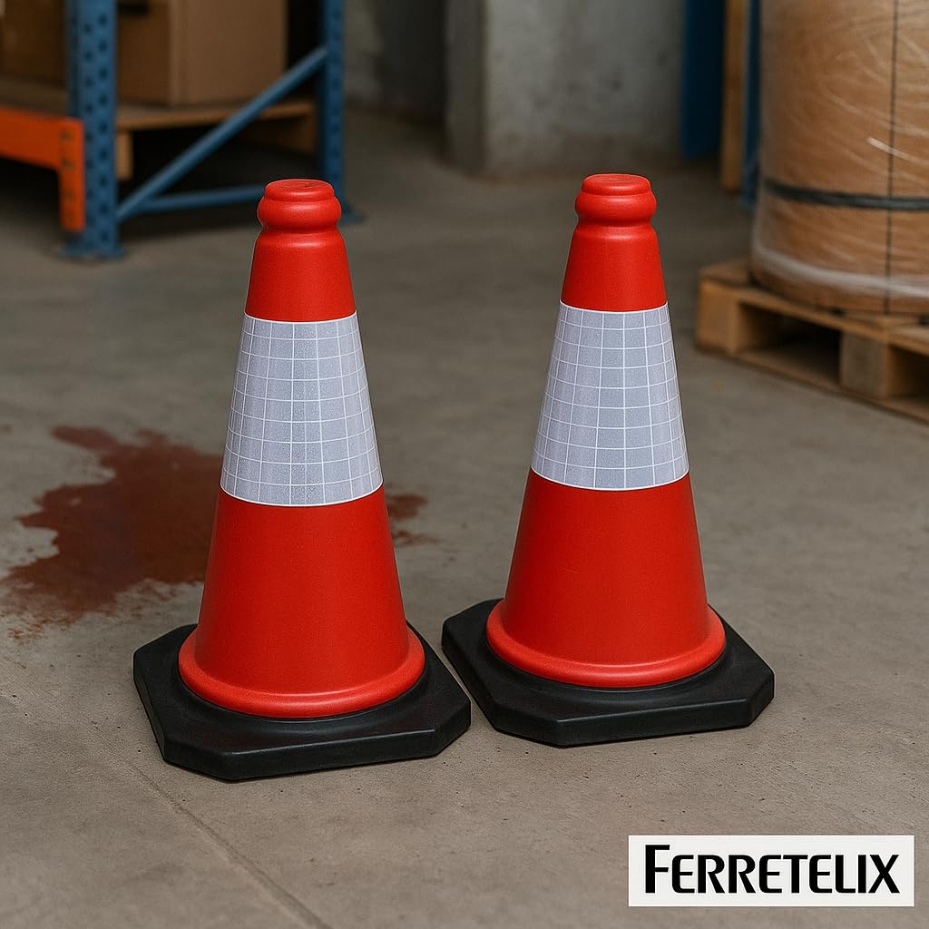 FERRETELIX 6 Conos de Señalización Rojo 50 cm – Base de Goma Reflectante