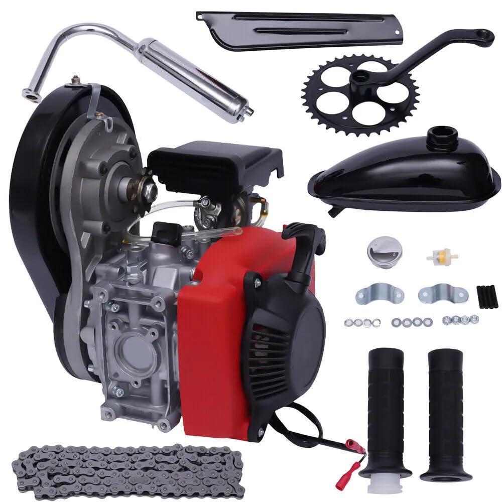 49CC 4-Stroke Bicycle Engine Kit, Powerful Pull Start 4-Stroke Gas Cycle Motor Kit, Dual Chain Drive Bicycle Motor Kit with Belt, 49CC 4-stroke Engine for Bikes with 26" Frames