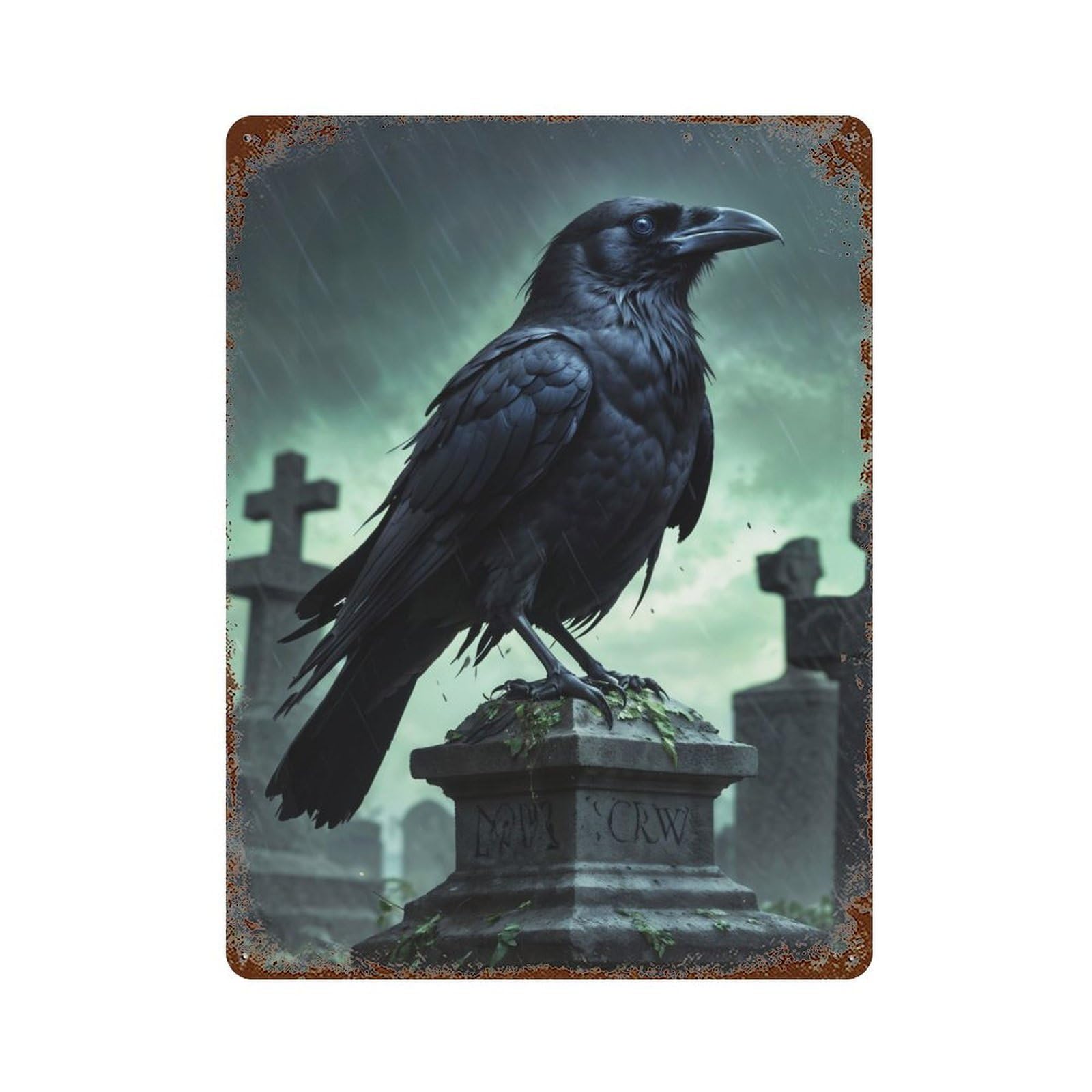 Garage Style Crow Eerie Messenger Decorative Tin Sign 15.7"x11.8", Industrial Home Decor for Bar And Workshop