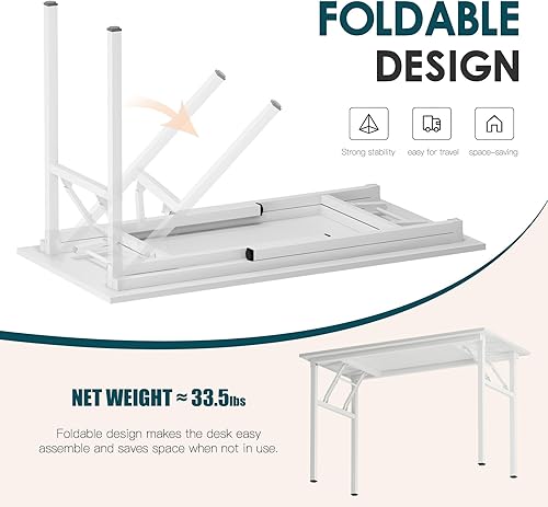 Miniatura 13 de Need Escritorio para computadora de 47.2 pulgadas con luces LED y tomas de corriente, escritorio plegable con estante para monitor, escritorio