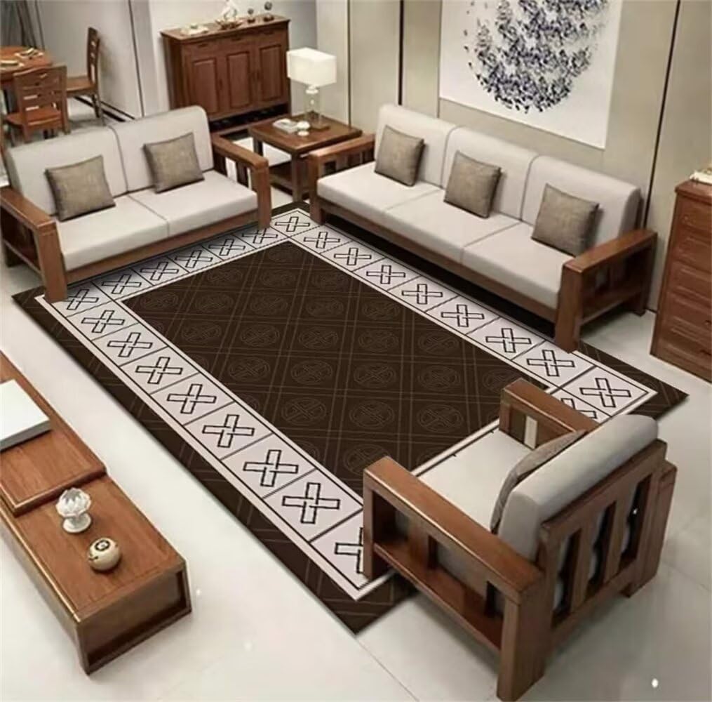 Tapis de salon motif oriental marron 200x250cm antitache lavable
