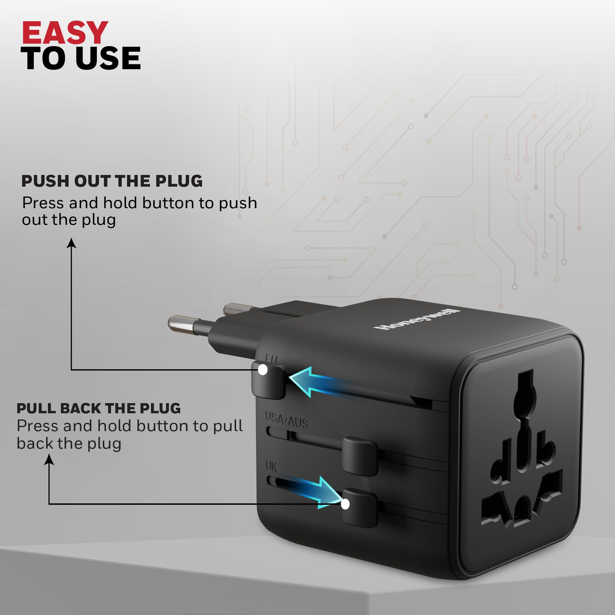 Honeywell New World Travel Adapter, Universal & US Socket, Charge 2 Devices Simultaneously, Worldwide Plug for EU, US, UK & CN/AUS, Overload & Over Voltage Protection, 3 Year Manufacturer Warranty 3